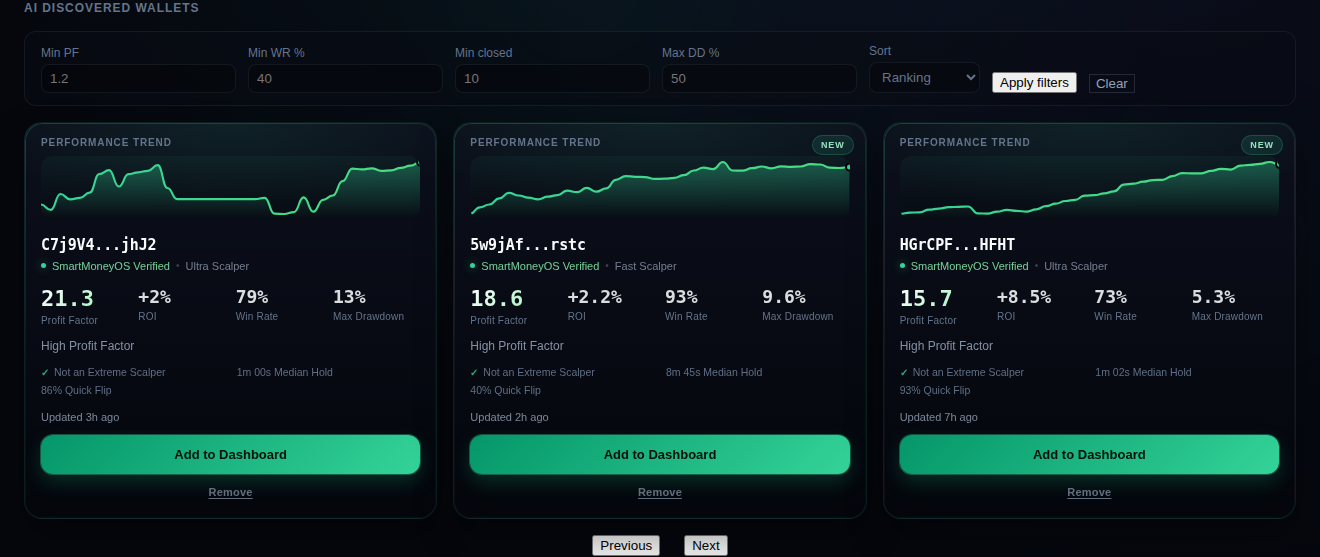 V11 Discovery page with wallet candidate cards